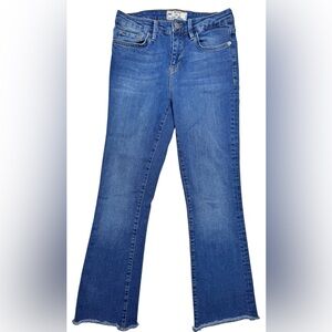 Free People Mid Rise Fringe Boot Crop Jeans Raw Hem Medium Wash Womens 27